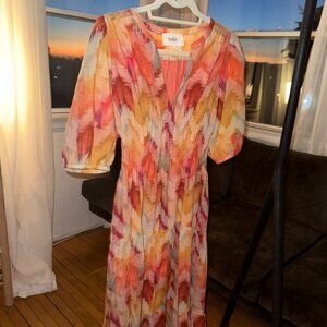 ba&sh Paris Abstract Watercolor Midi Dress – Multicolor, Size 0